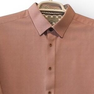 Ted Baker London Shirt Mens Size 6 (XL) Red Geo Print Long Sleeve Button Down
